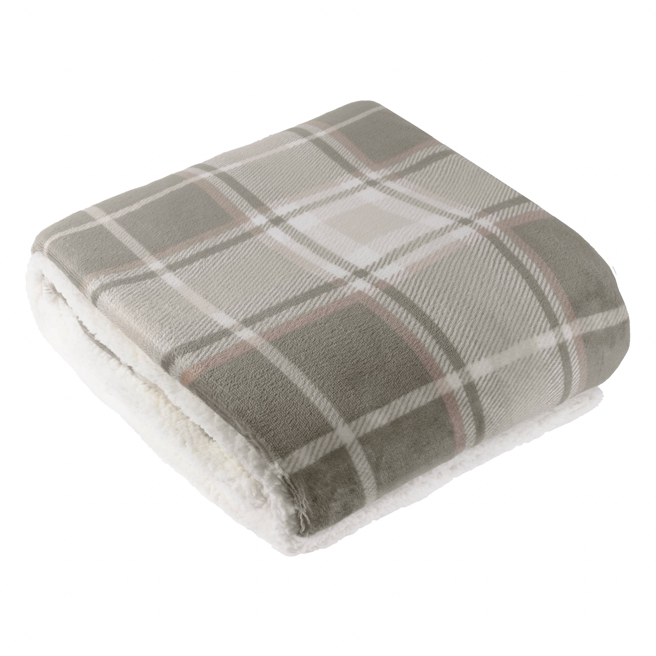 Braemar Check Sherpa Fleece Throw Green/Natural