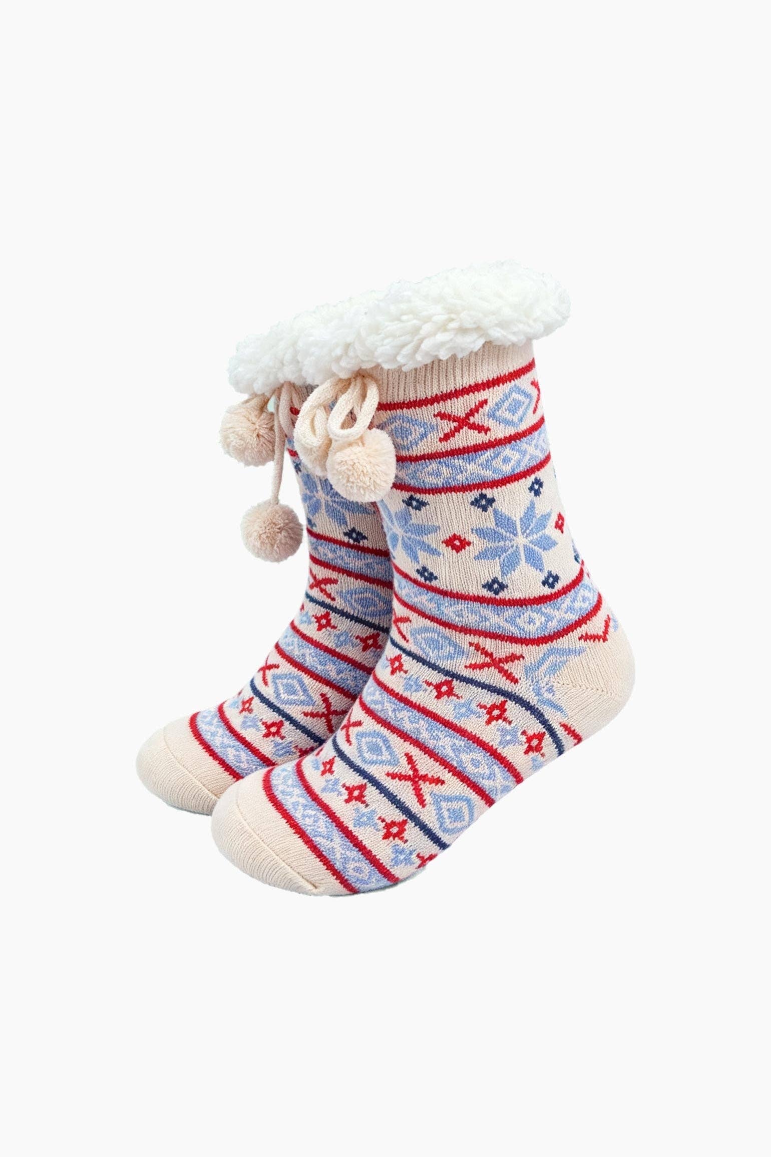Frosted Nordic Slipper Socks - Icy Blue