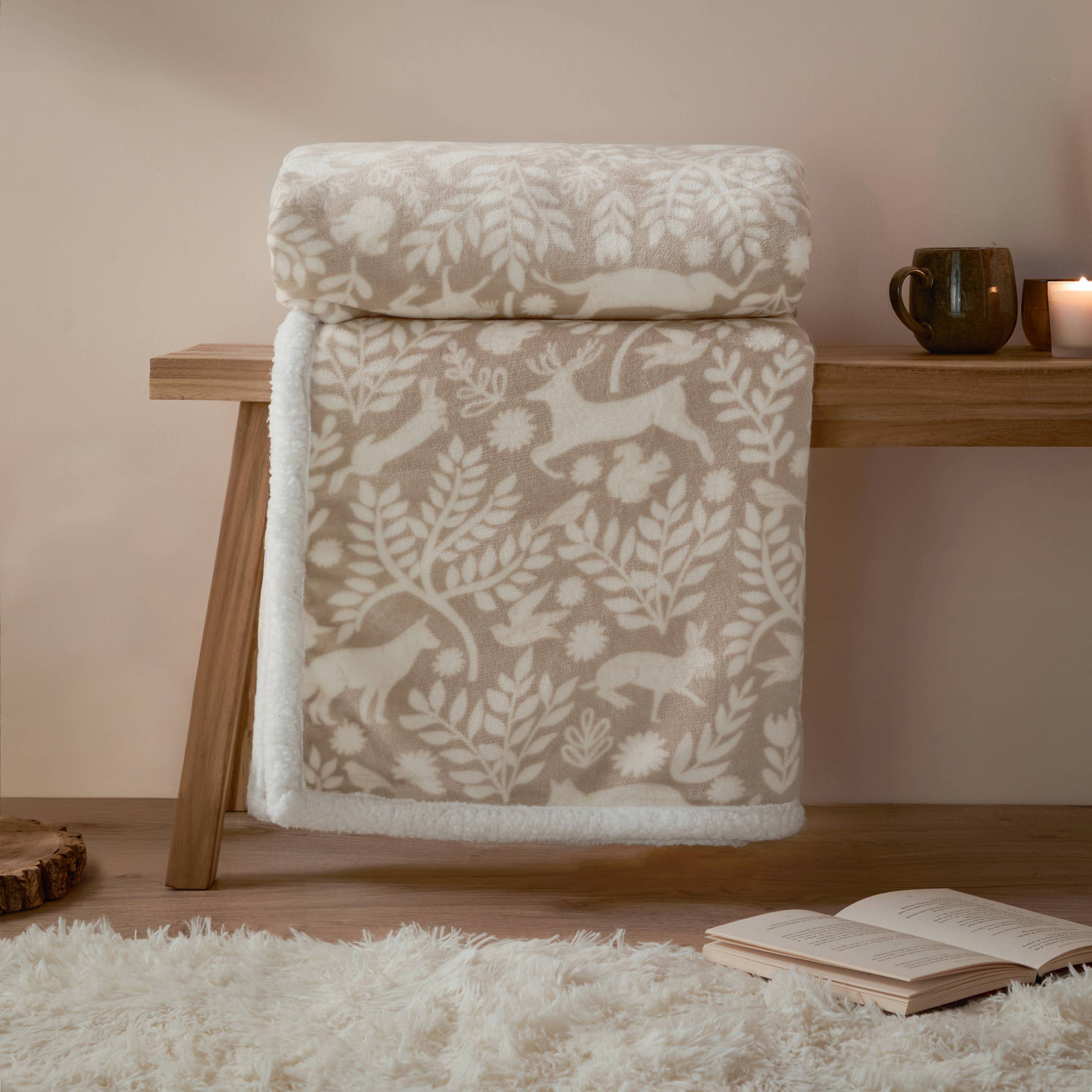 Skandi Woodland Sherpa Fleece Throw Sable