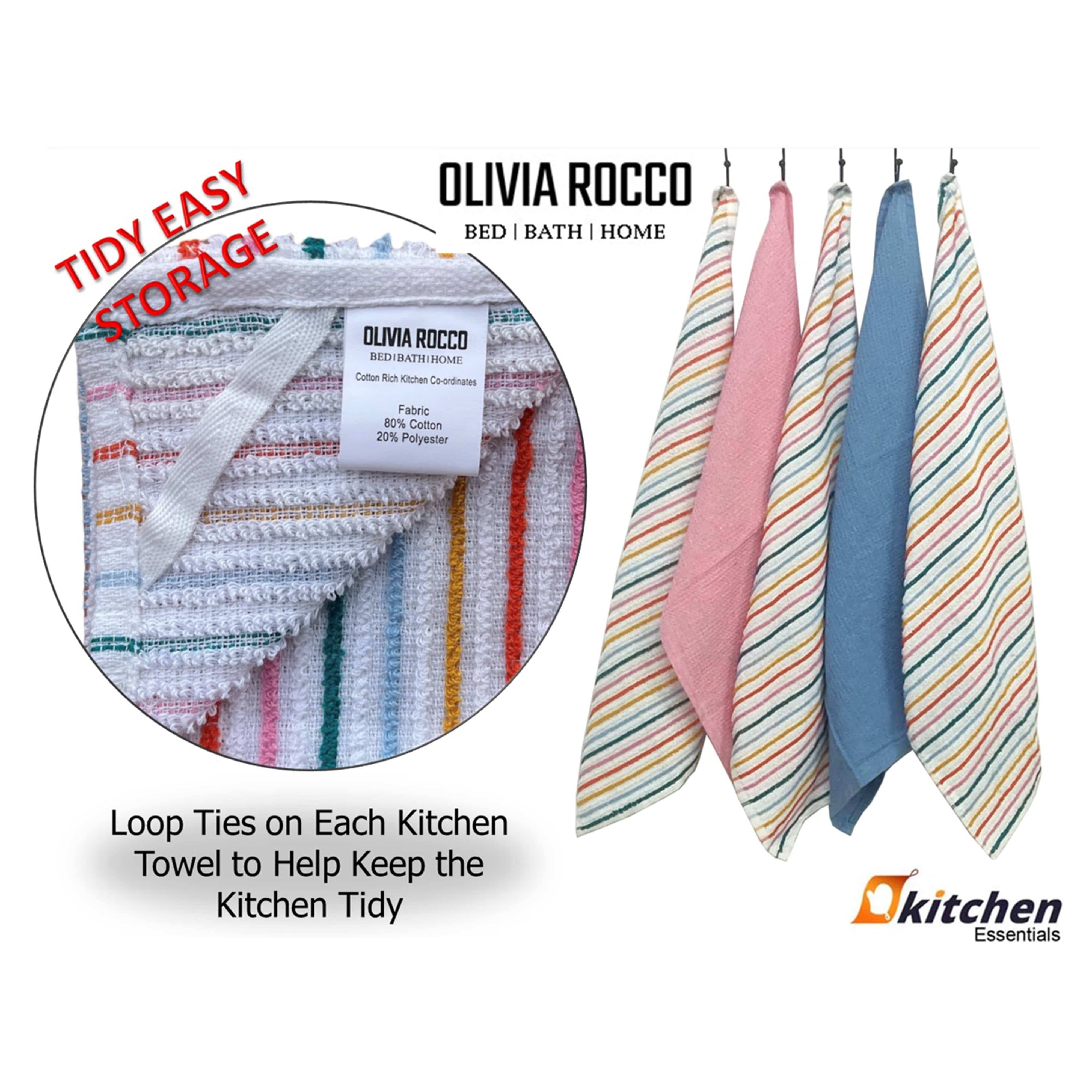 OLIVIA ROCCO 5 Pack Striped Cotton Kitchen Tea Towels