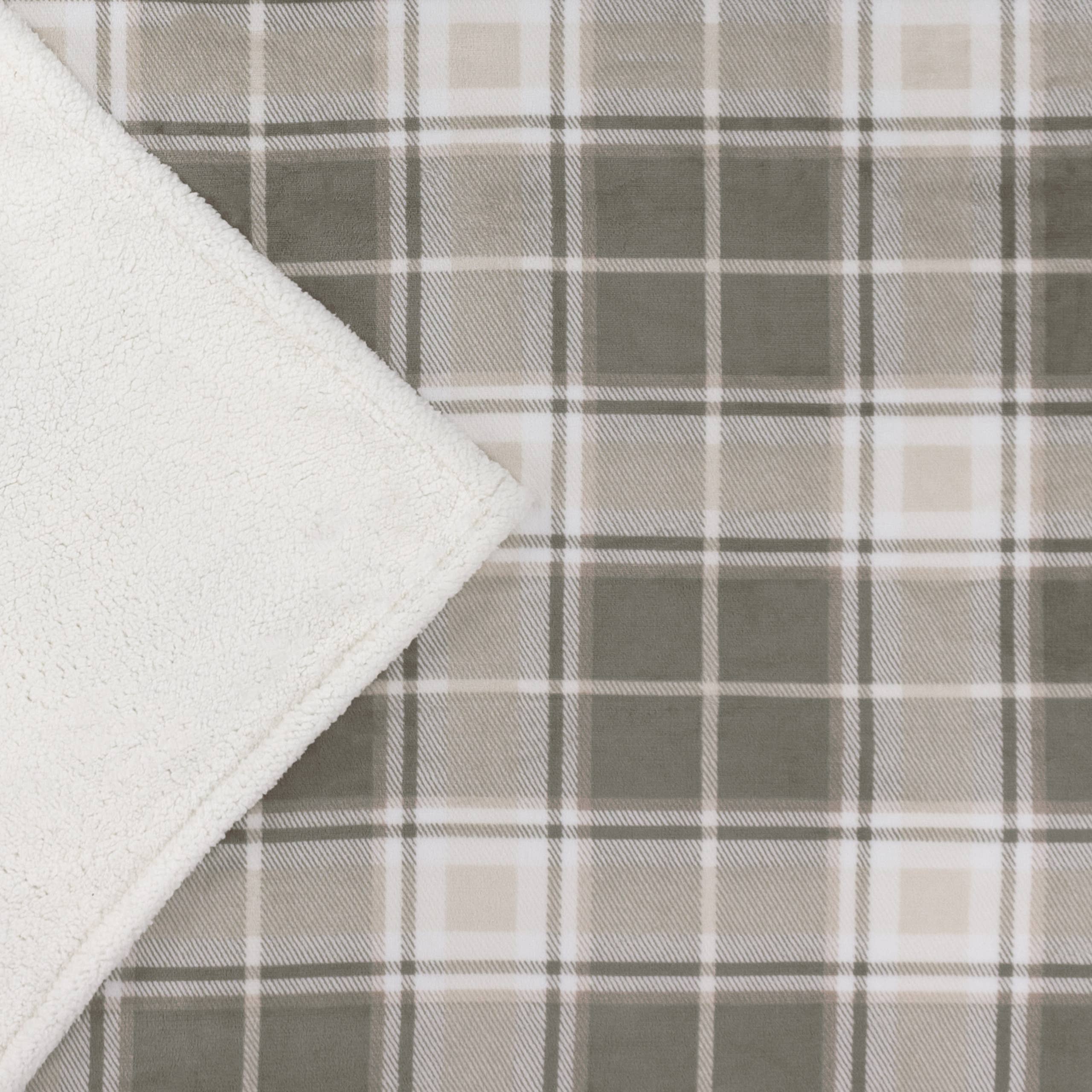 Braemar Check Sherpa Fleece Throw Green/Natural