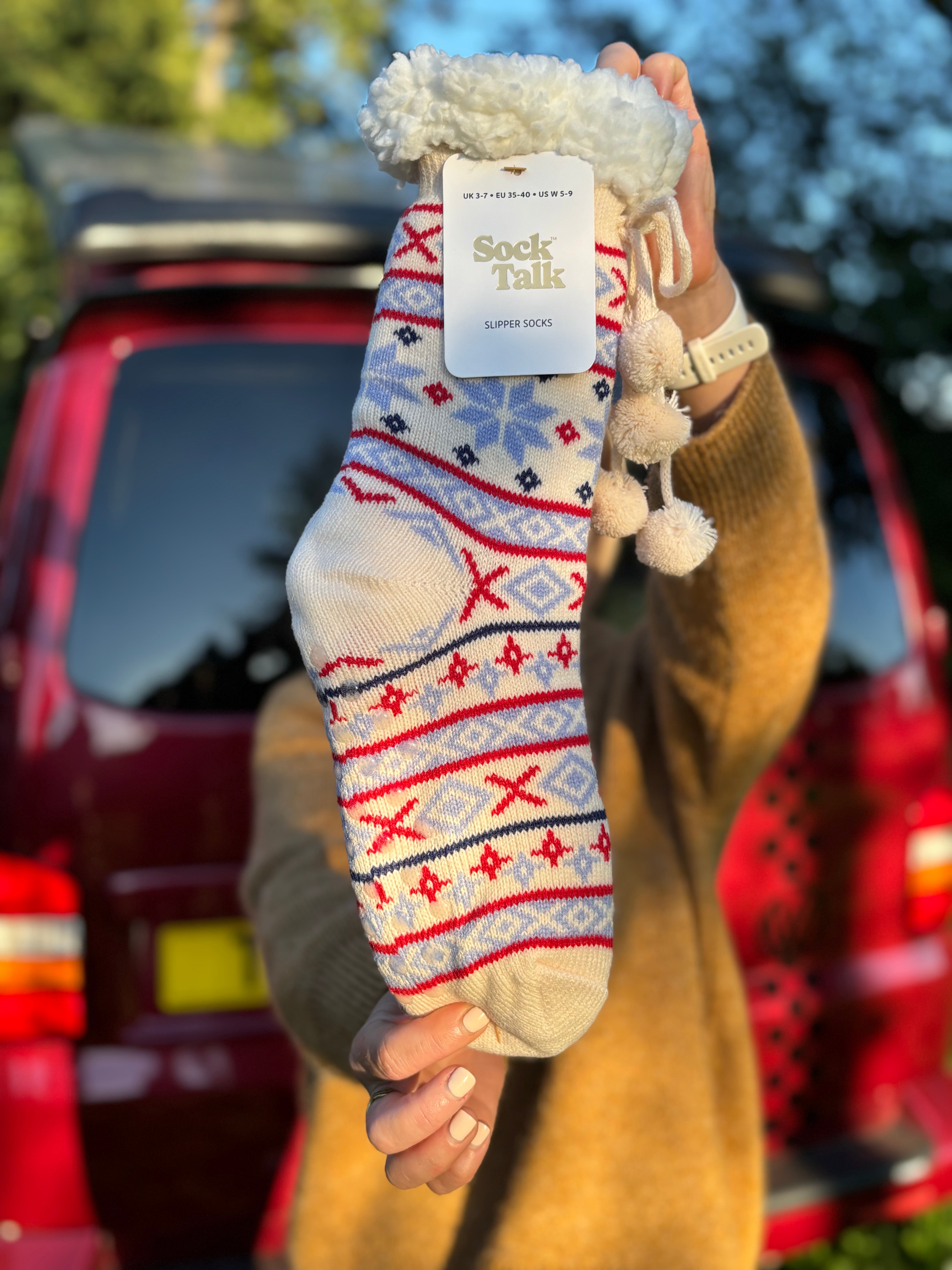 Frosted Nordic Slipper Socks - Icy Blue