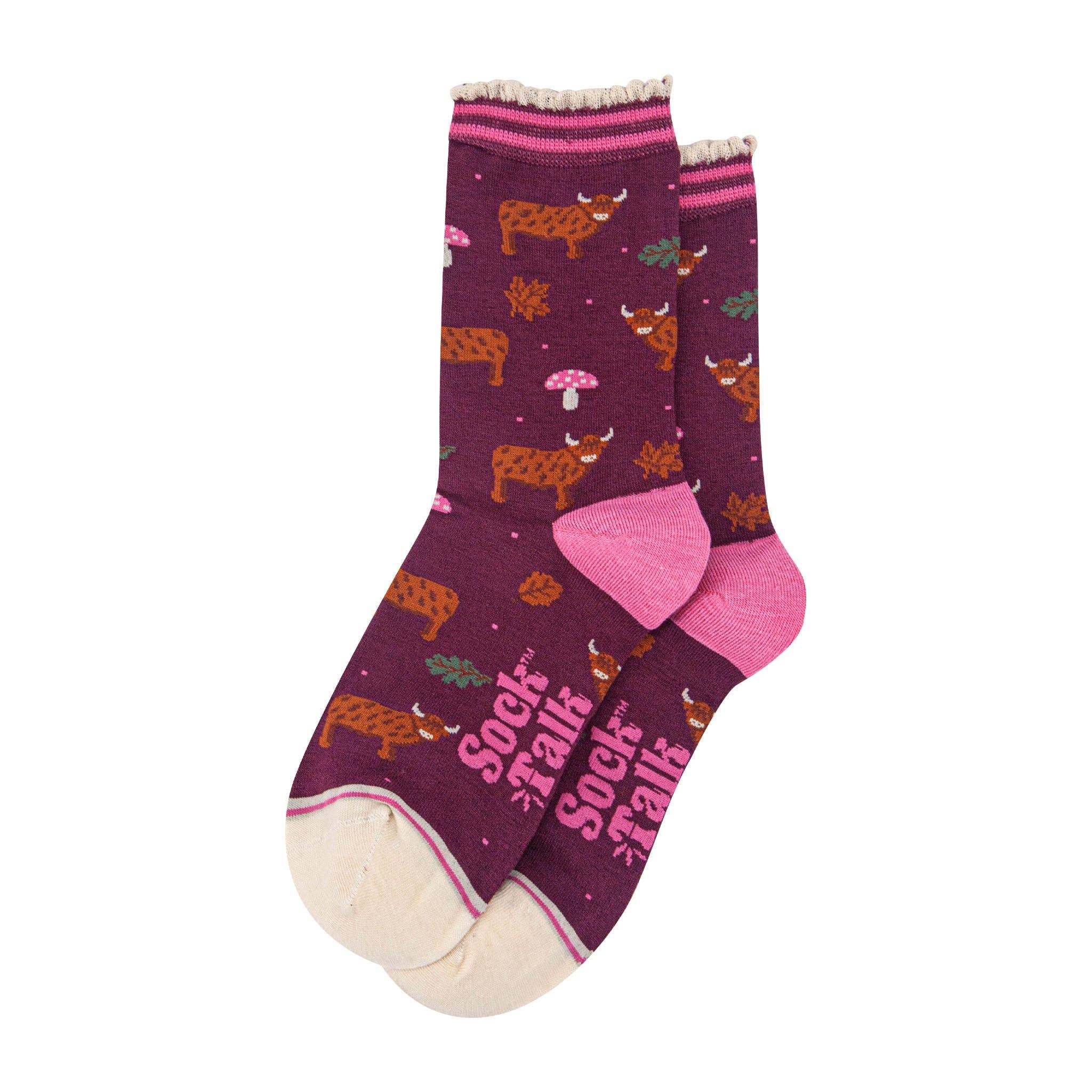 Highland Hideaway Bamboo Socks - Berry/Cream,