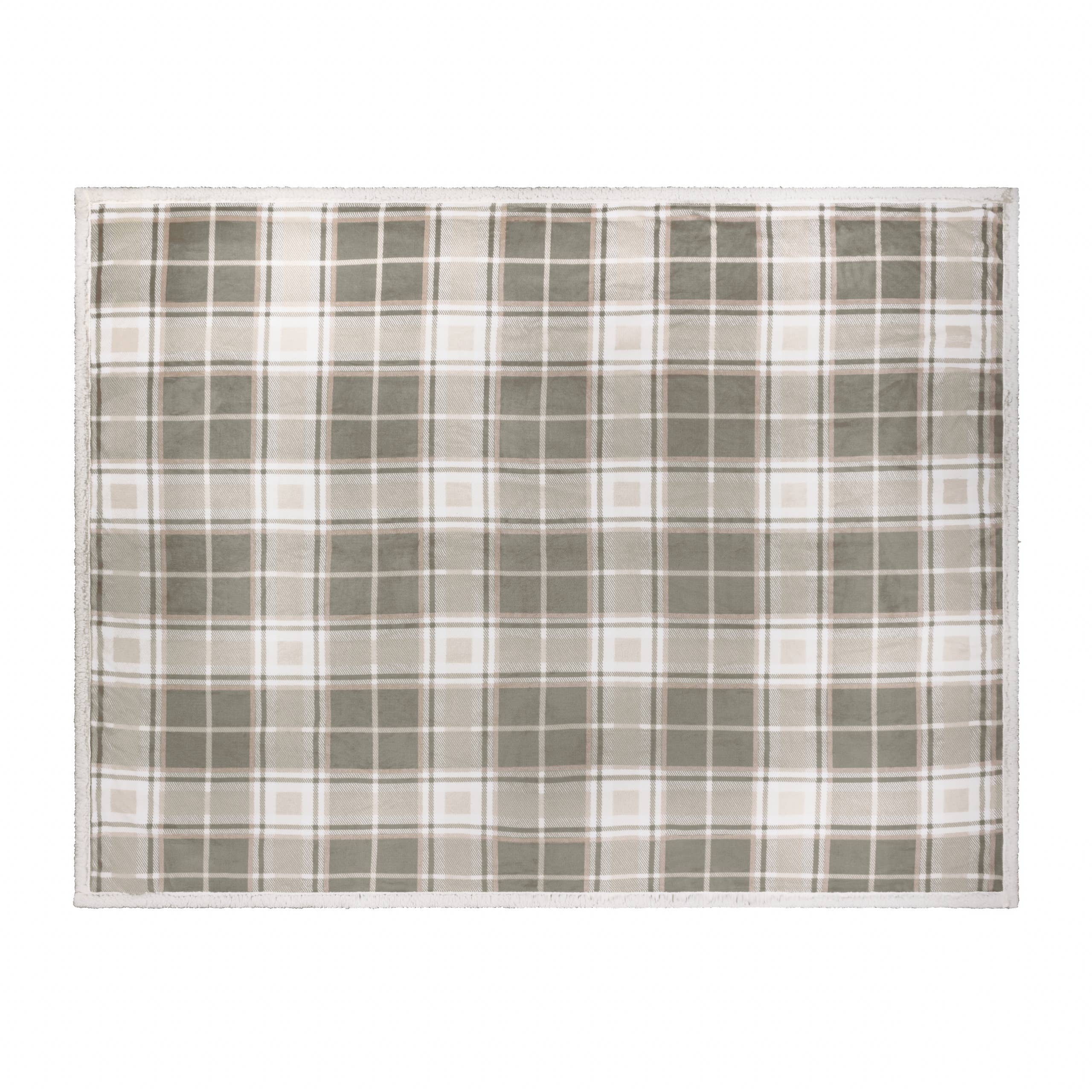 Braemar Check Sherpa Fleece Throw Green/Natural