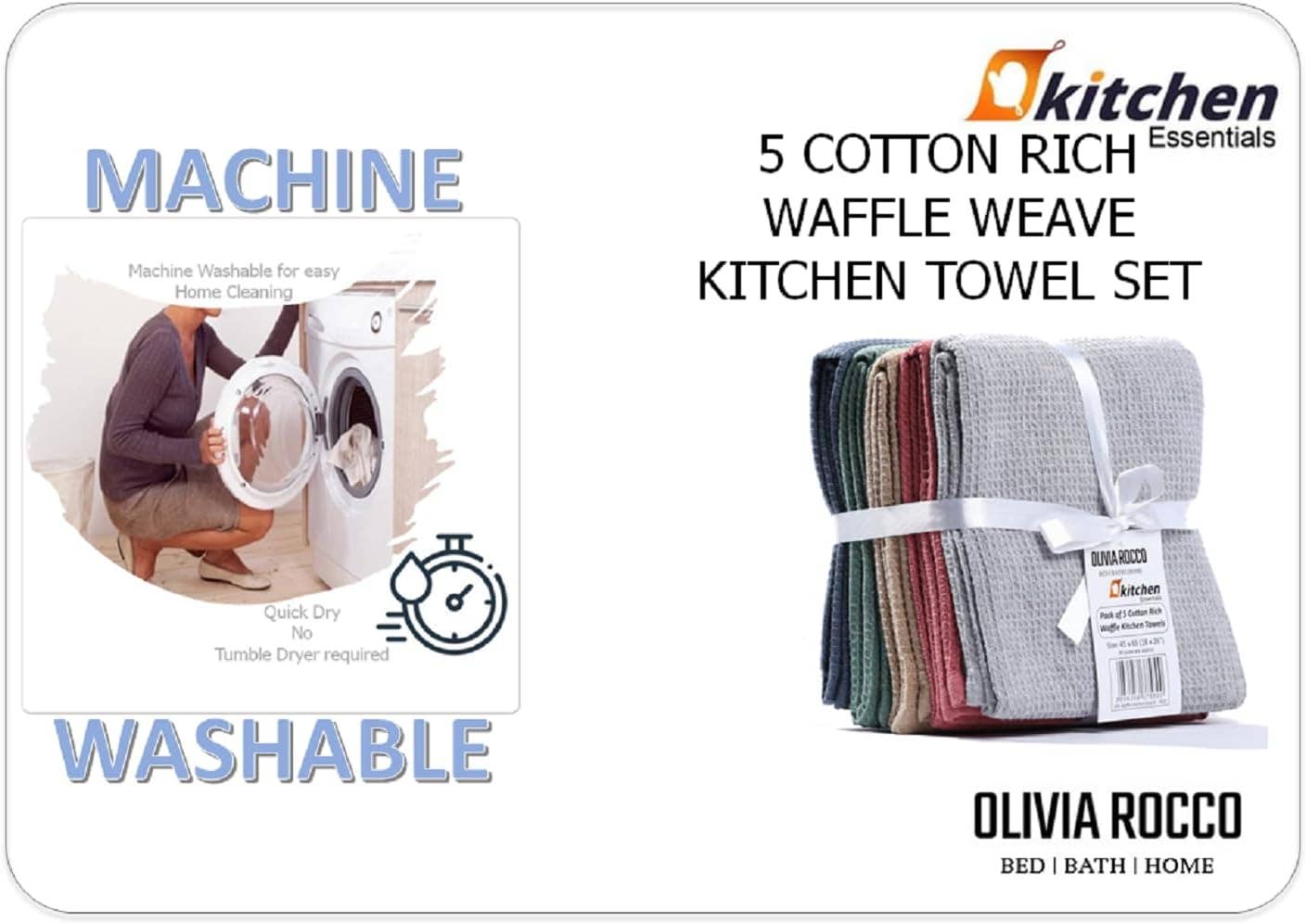 OLIVIA ROCCO Pack Of 5 Waffle Kitchen Tea Towels