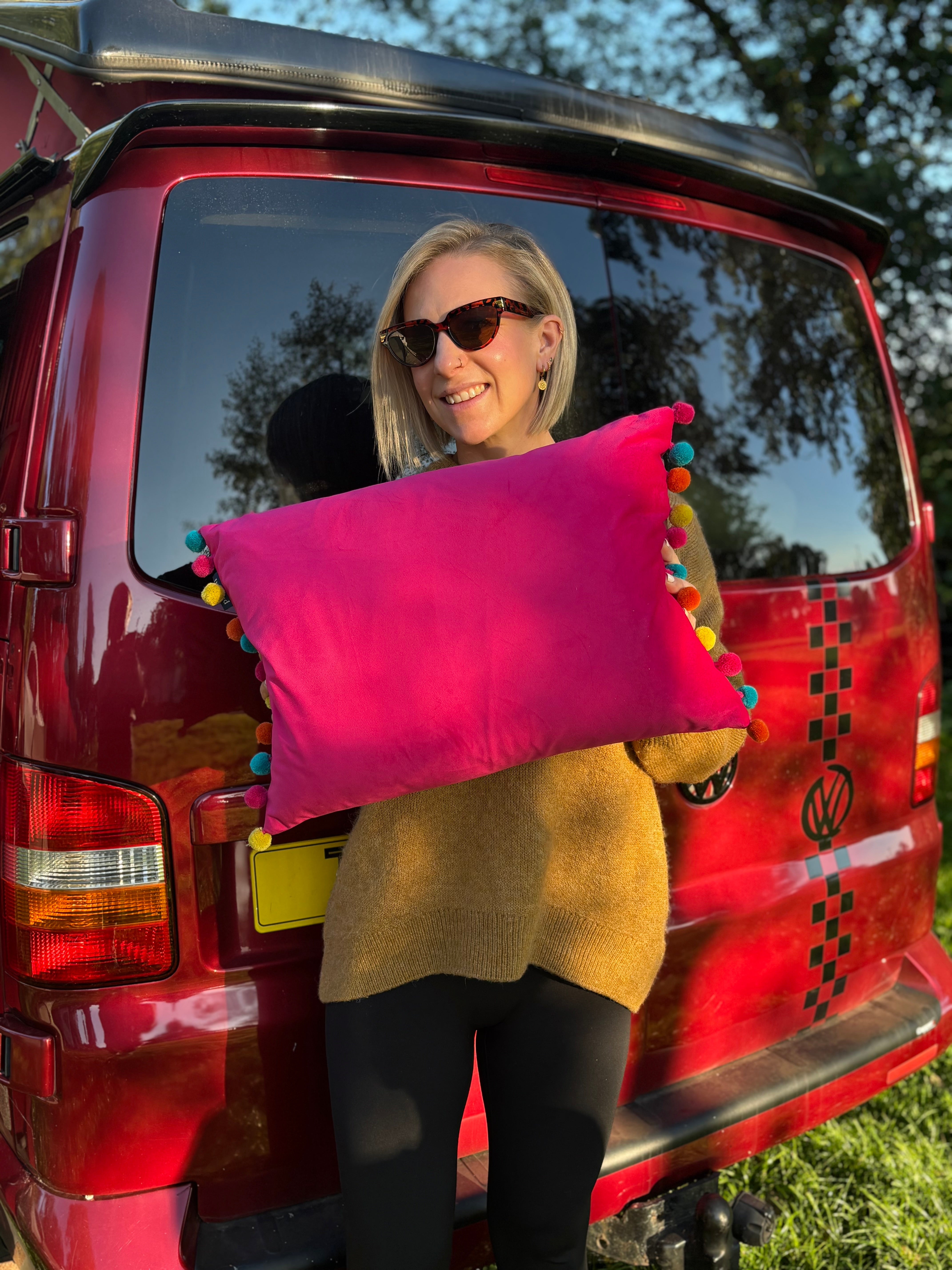 Fiesta Velvet Cushion Hot Pink/Multicolour