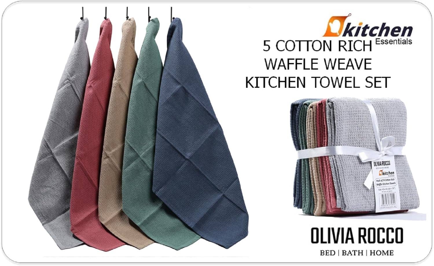 OLIVIA ROCCO Pack Of 5 Waffle Kitchen Tea Towels