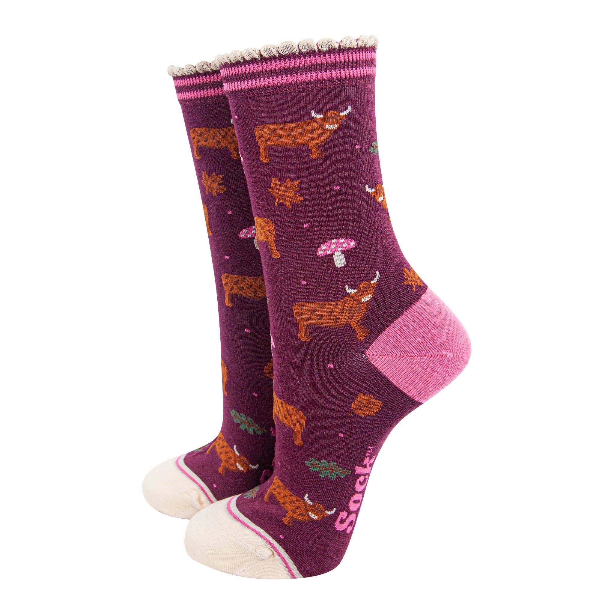 Highland Hideaway Bamboo Socks - Berry/Cream,