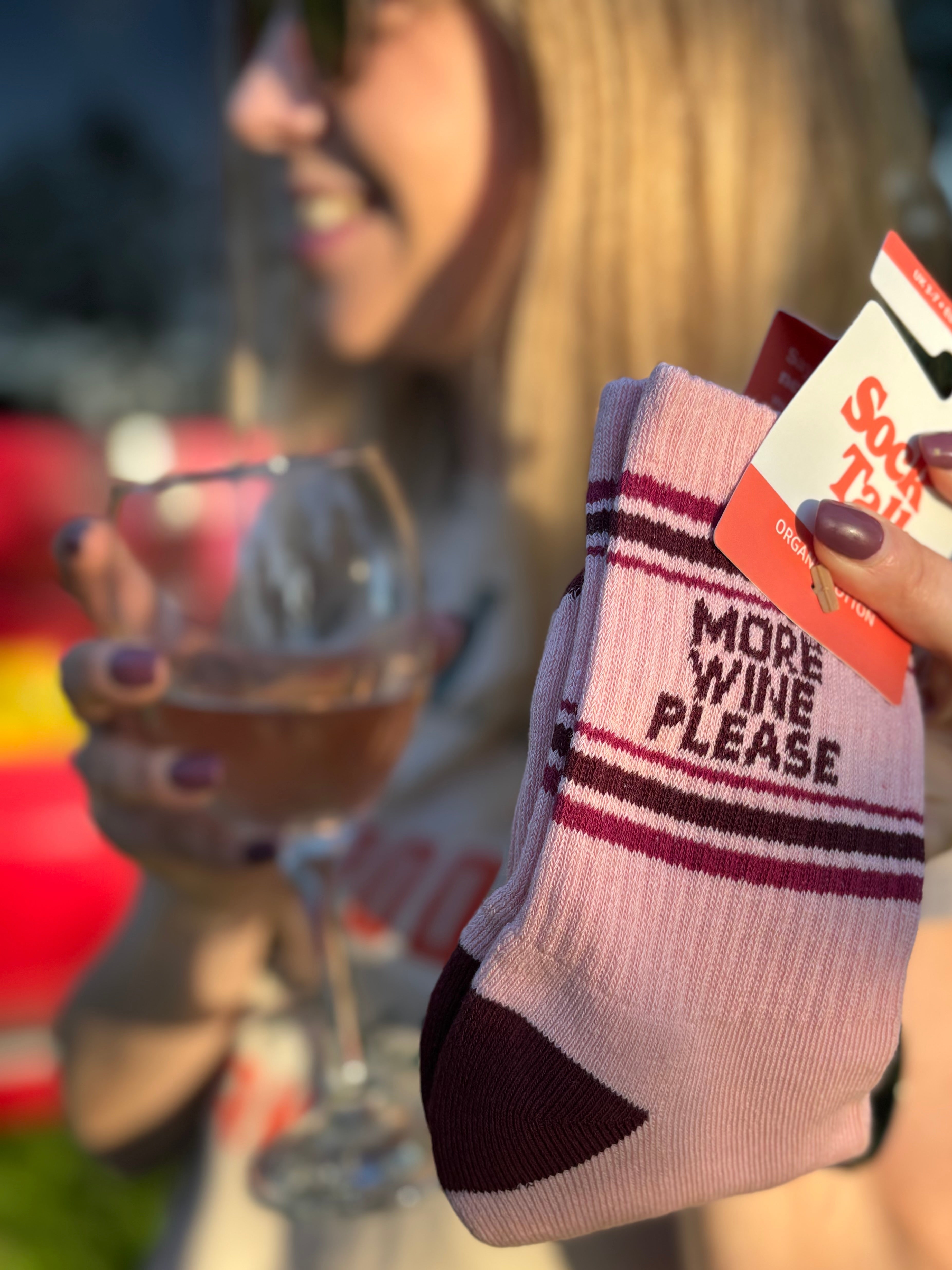 More Wine Please Bamboo Socks - Pink/Burgundy