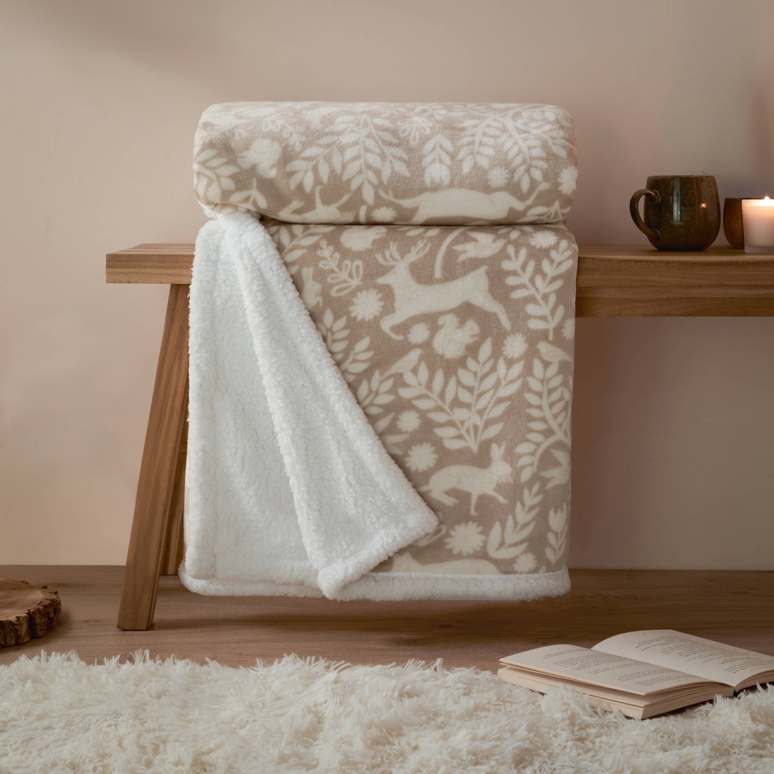 Skandi Woodland Sherpa Fleece Throw Sable