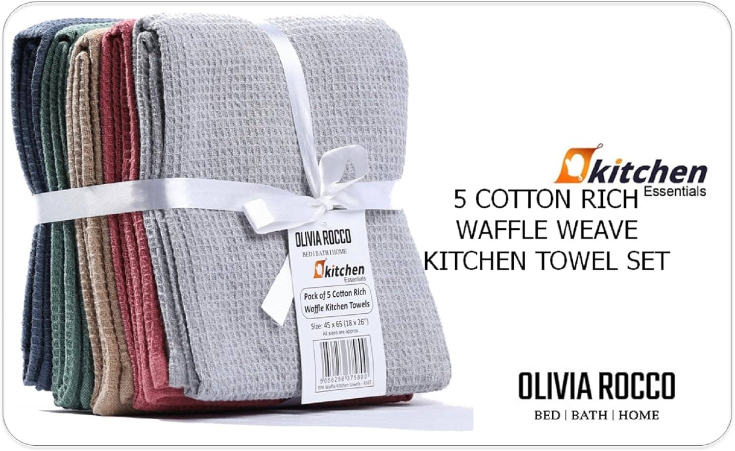 OLIVIA ROCCO Pack Of 5 Waffle Kitchen Tea Towels