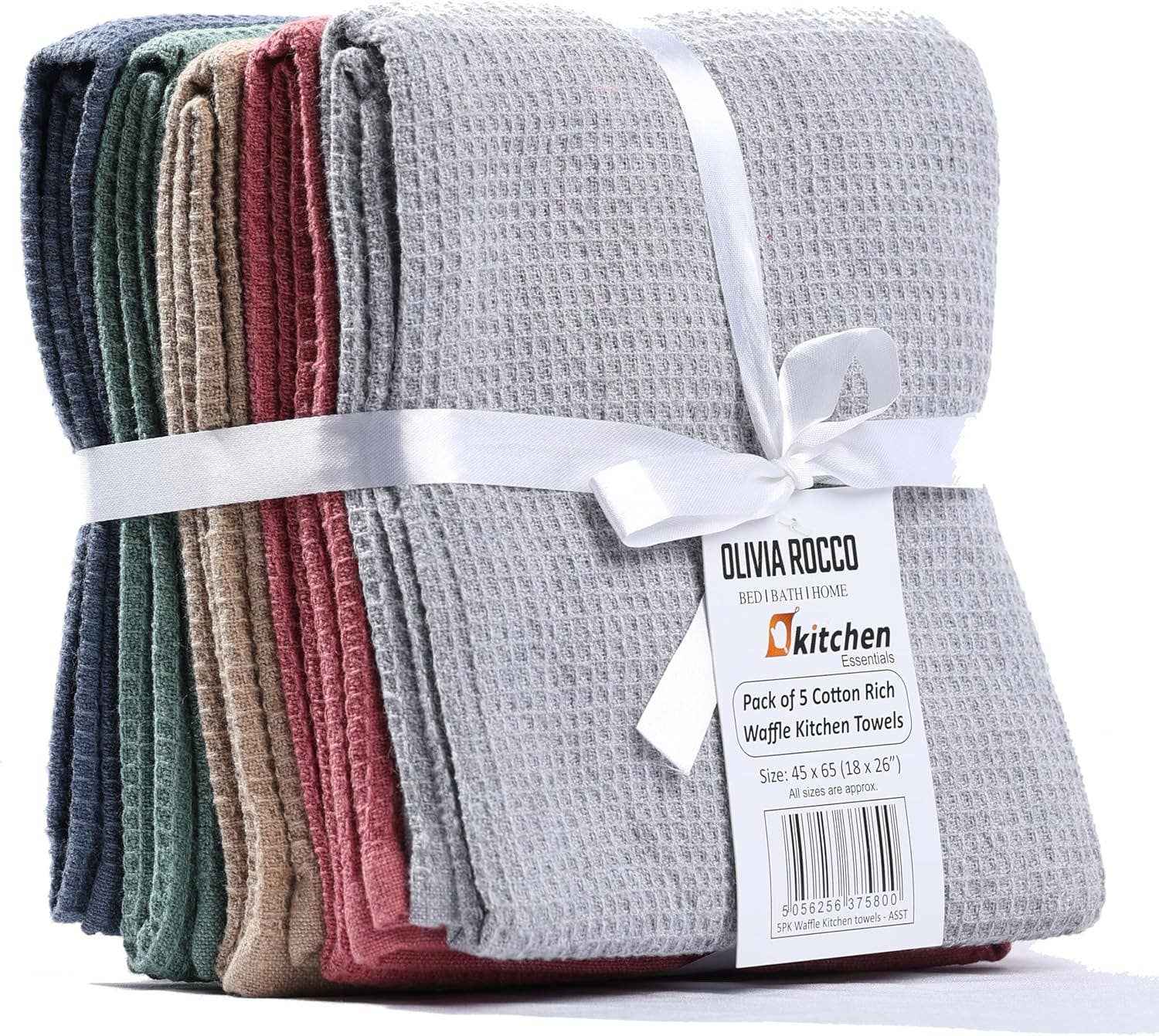 OLIVIA ROCCO Pack Of 5 Waffle Kitchen Tea Towels