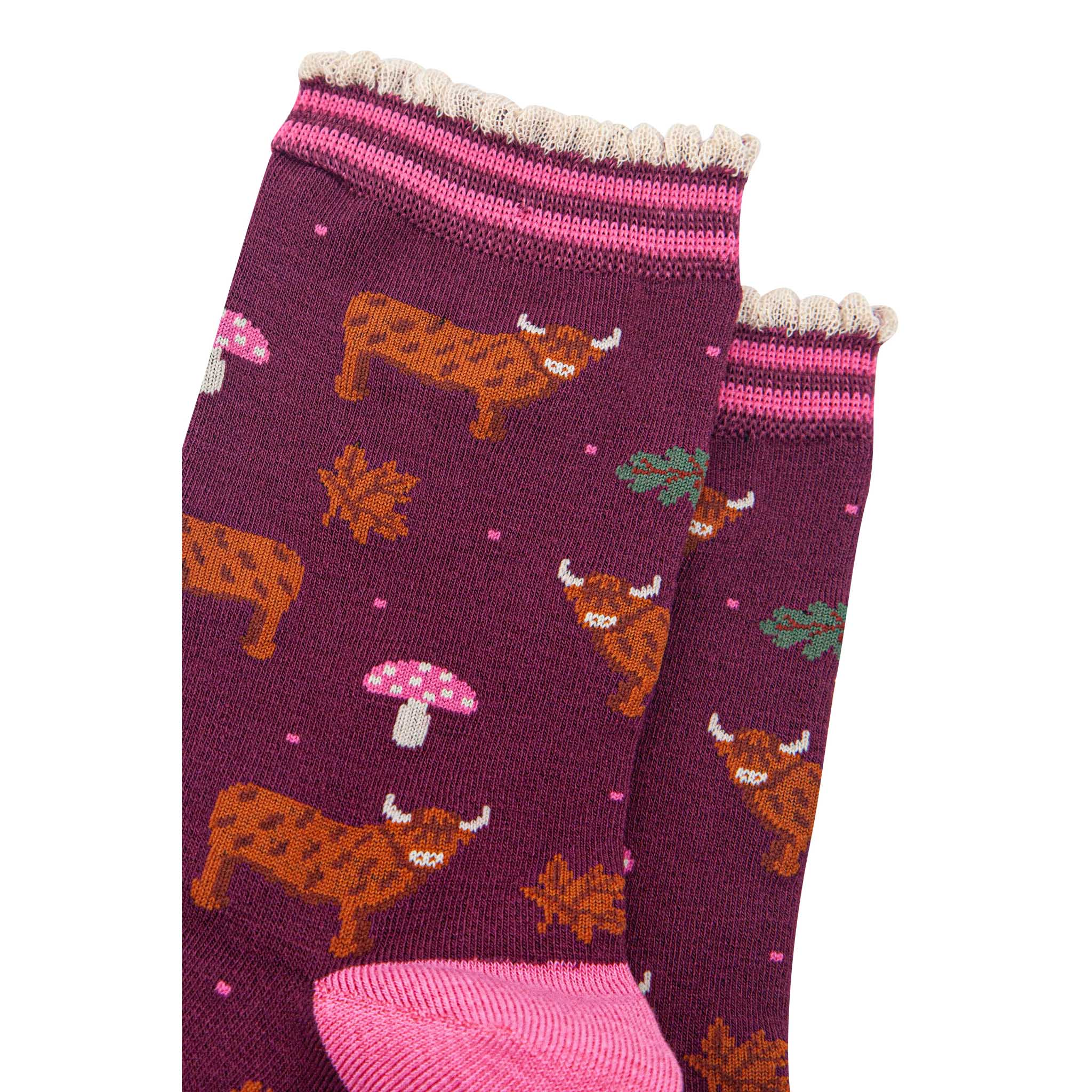 Highland Hideaway Bamboo Socks - Berry/Cream,