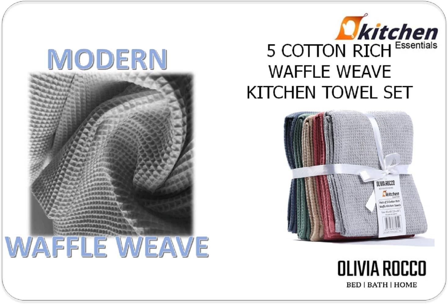 OLIVIA ROCCO Pack Of 5 Waffle Kitchen Tea Towels