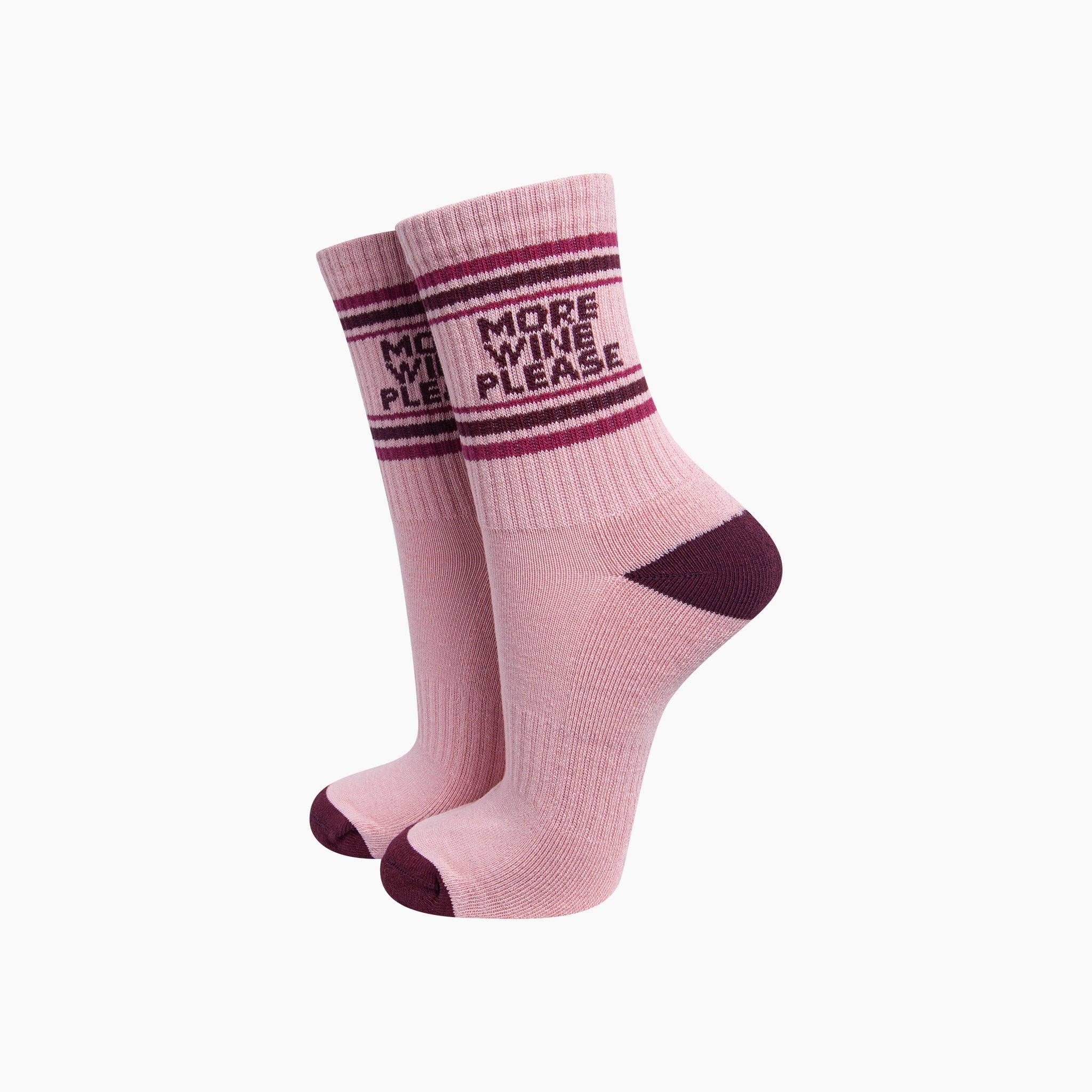 More Wine Please Bamboo Socks - Pink/Burgundy