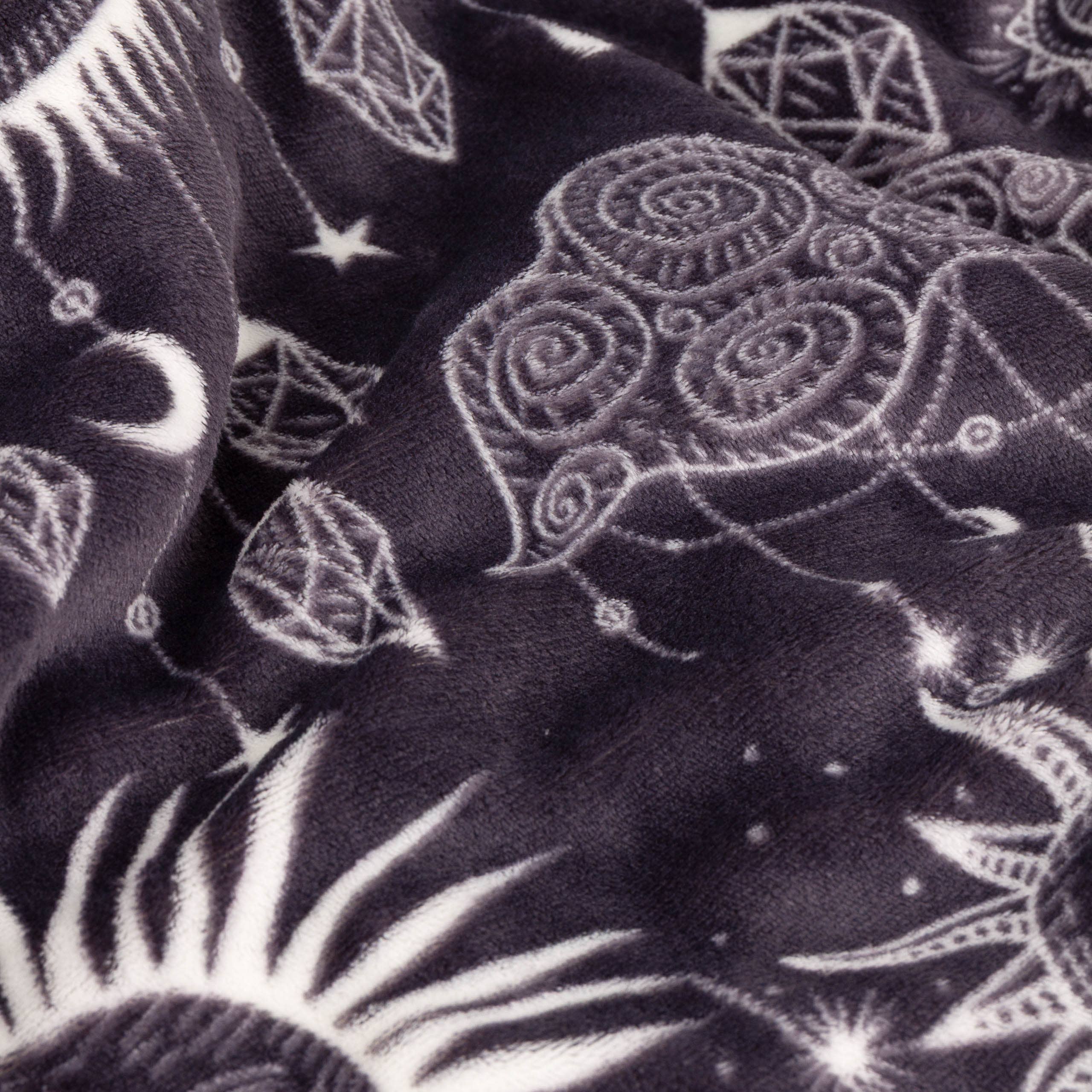 Constellation Printed Sherpa Fleece Throw Charcoal Cream