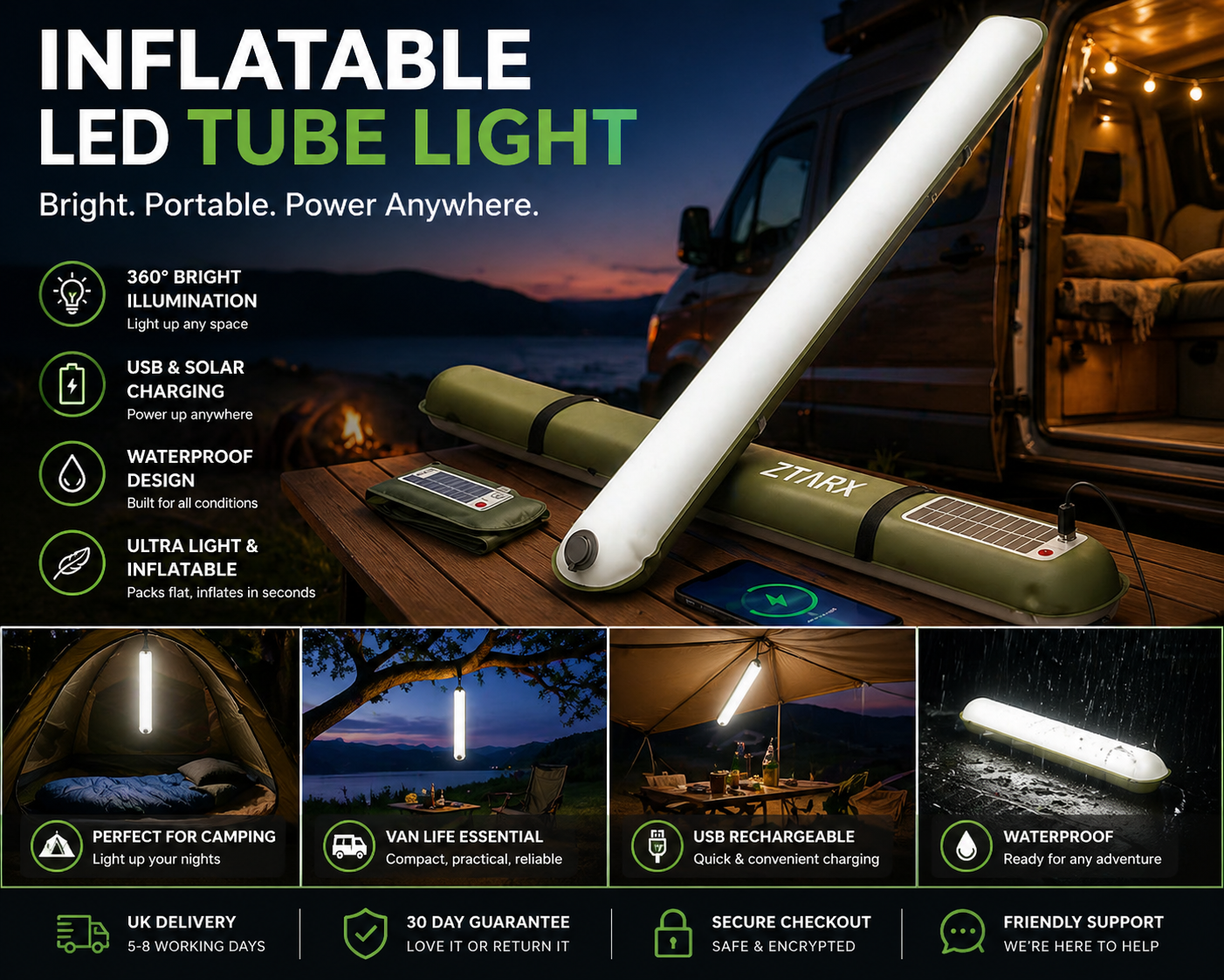 Inflatable Solar Camping Light – Portable, Rechargeable Vanlife Lantern